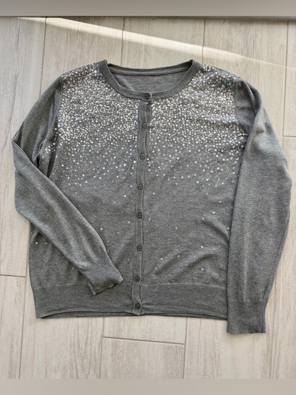 LOFT Grey Sequin Cardigan Size L-XL great used condition